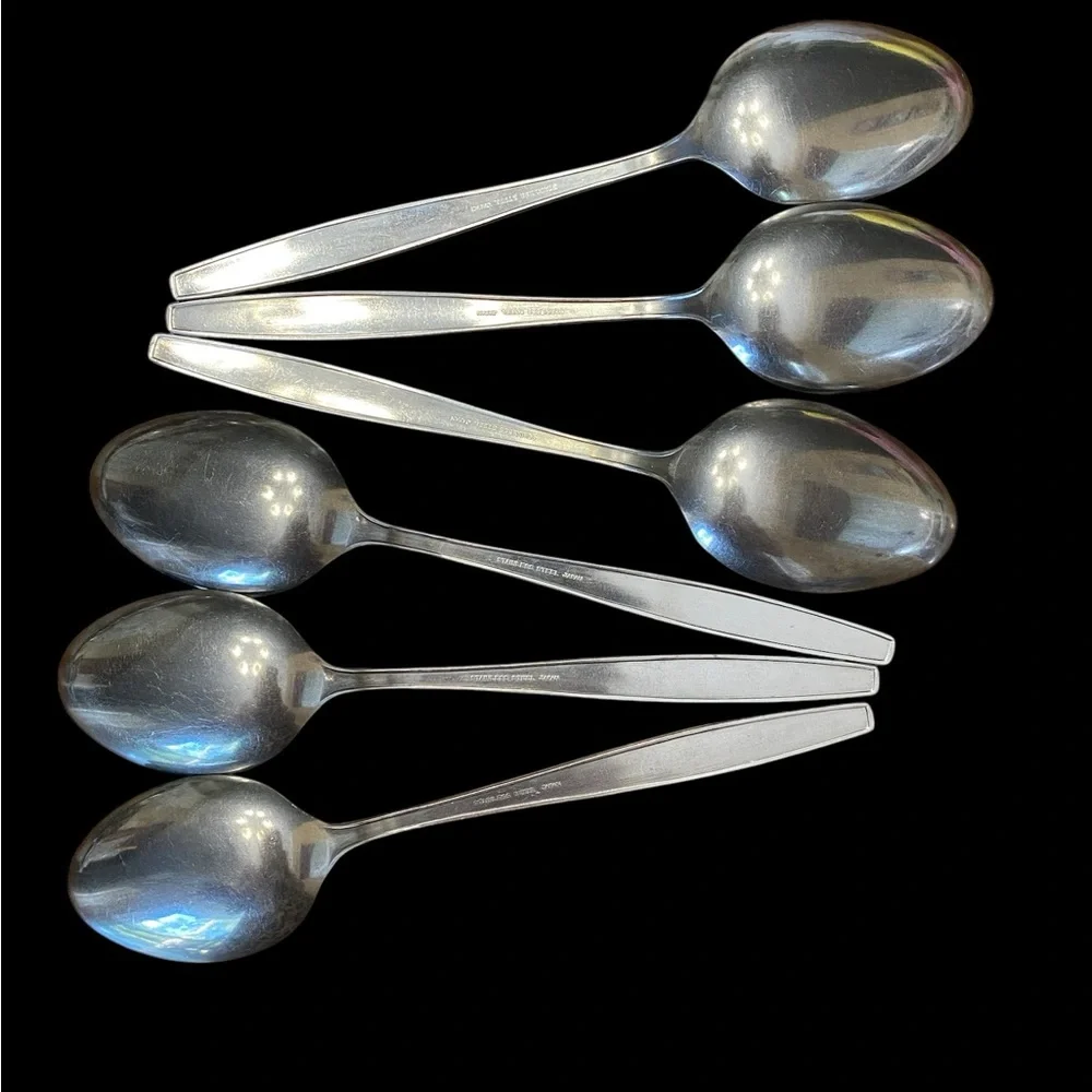 Vintage Set of 6 Table Spoons / Serving Spoons Stainless Steel Japan